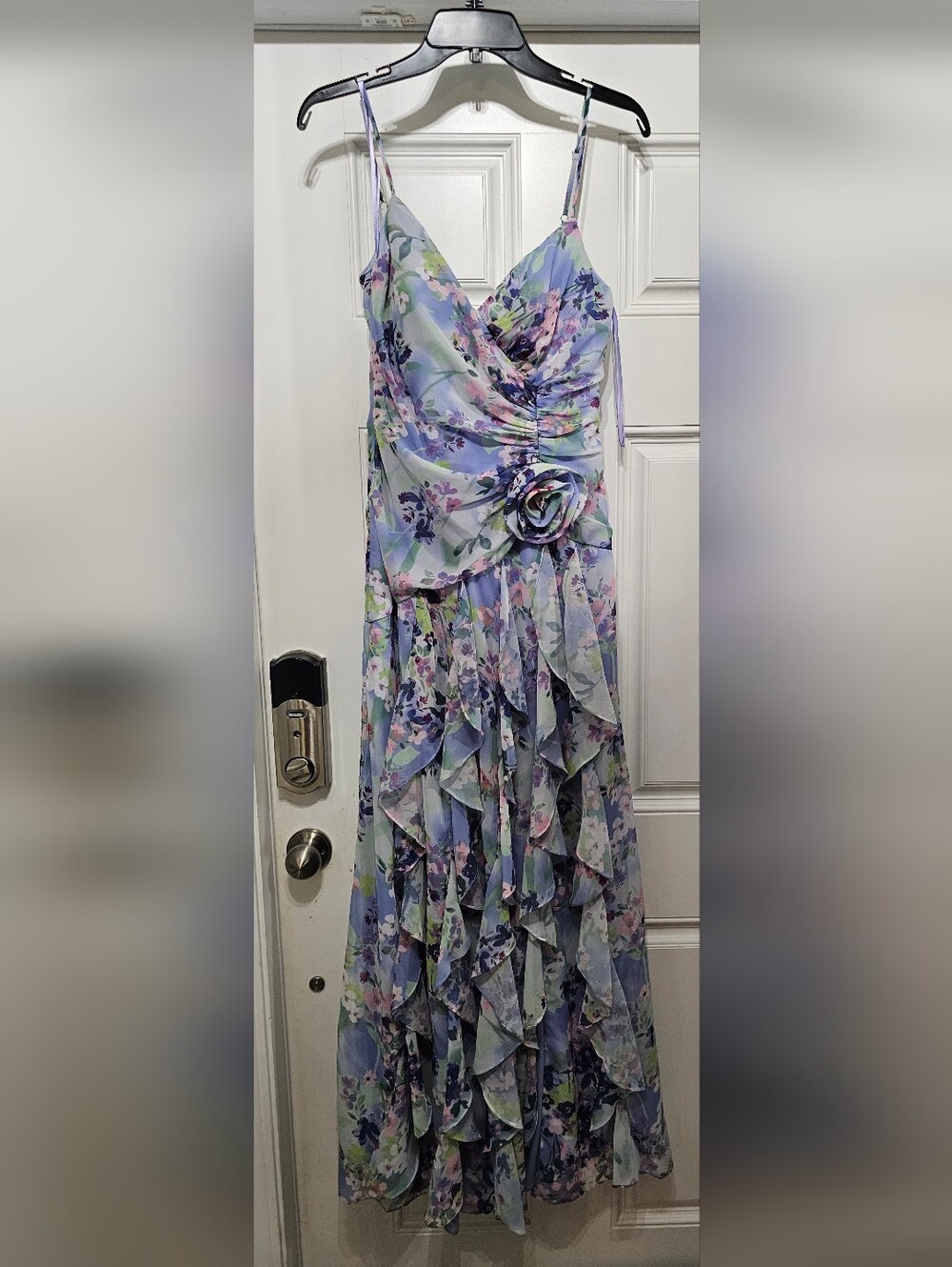 XSCAPE Lavender Floral Ruffle High Low Formal Dress Size 6 Wedding Guest Prom